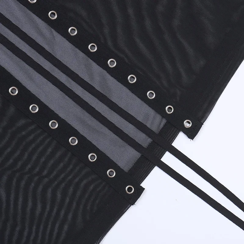 Punk Gothic Midi Black Mesh Skirt - 16