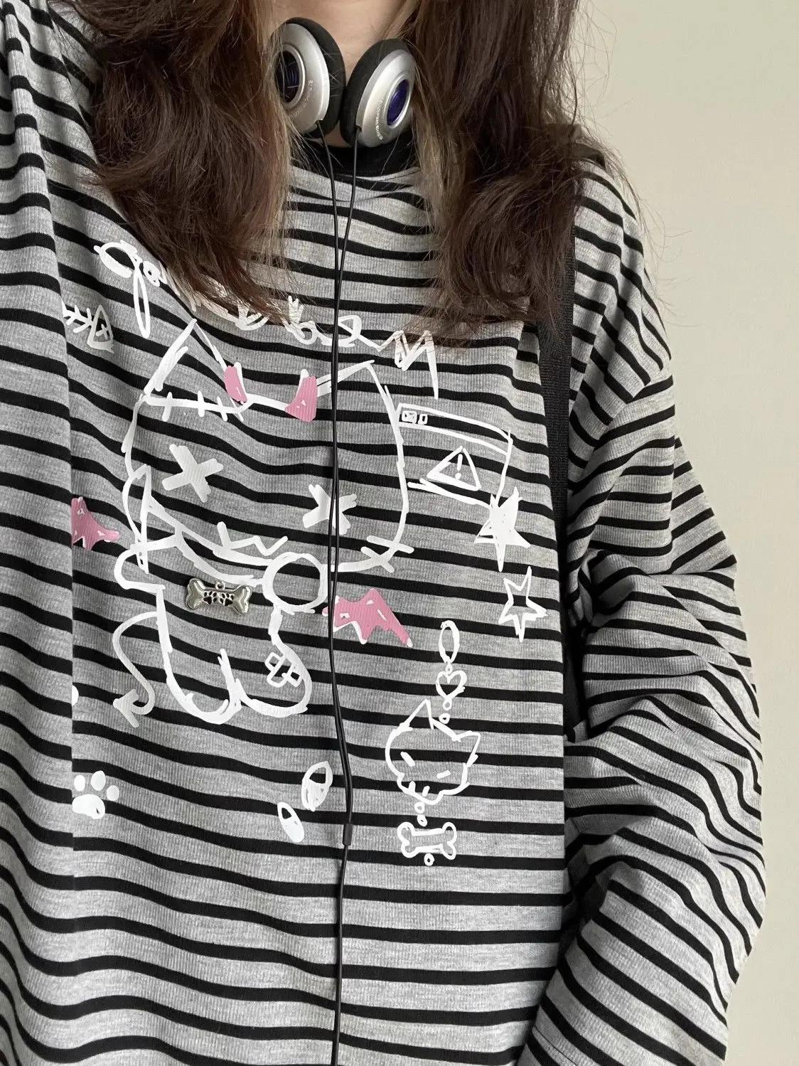Kawaii Harajuku Striped Cat T-Shirt
