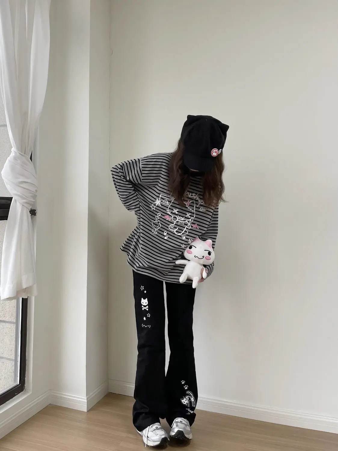 Kawaii Harajuku Striped Cat T-Shirt