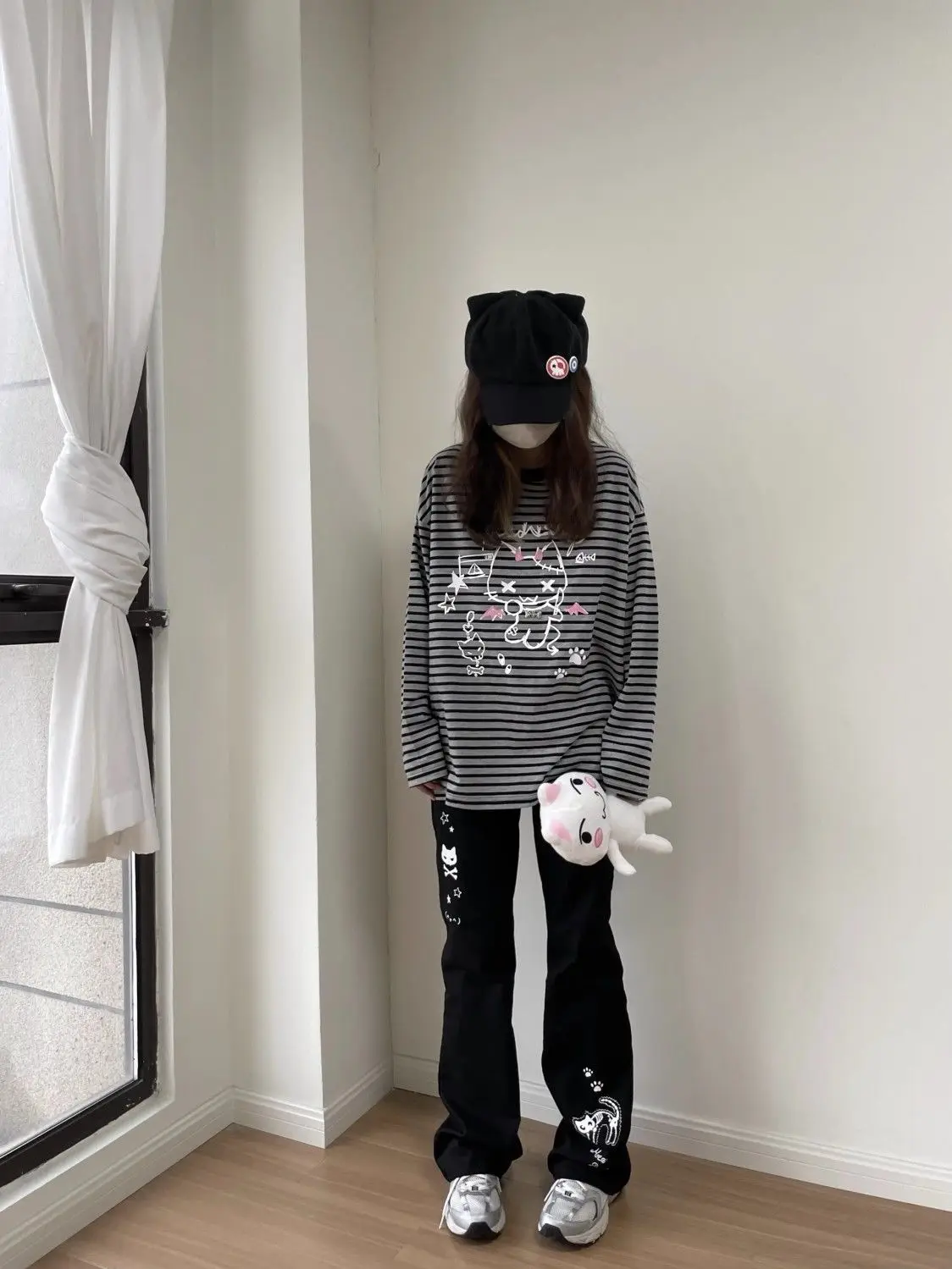 Kawaii Harajuku Striped Cat T-Shirt