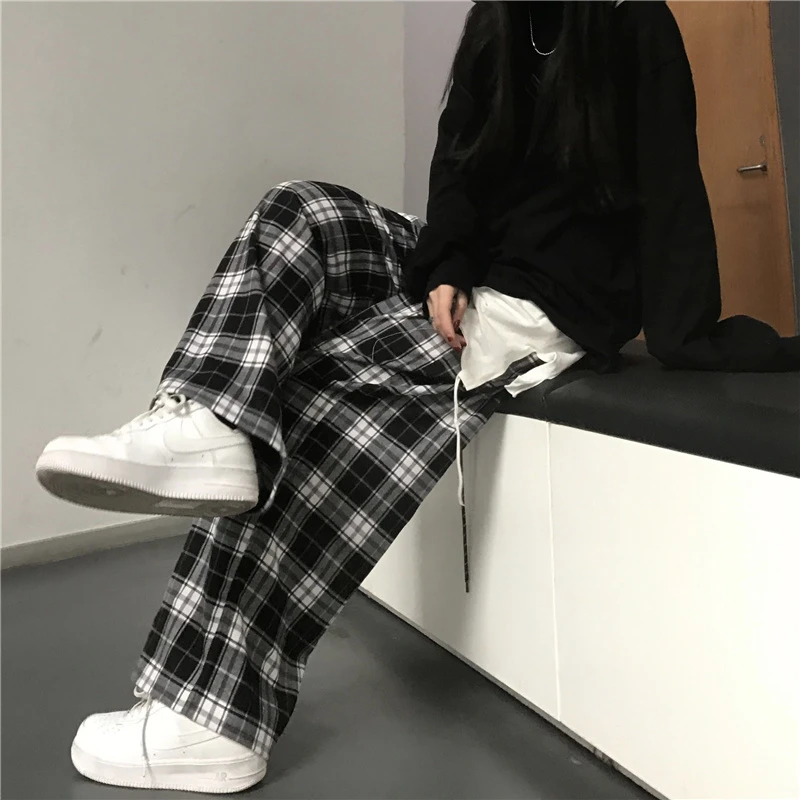 Harajuku Streetwear Plaid Wide-Leg Pants - 9