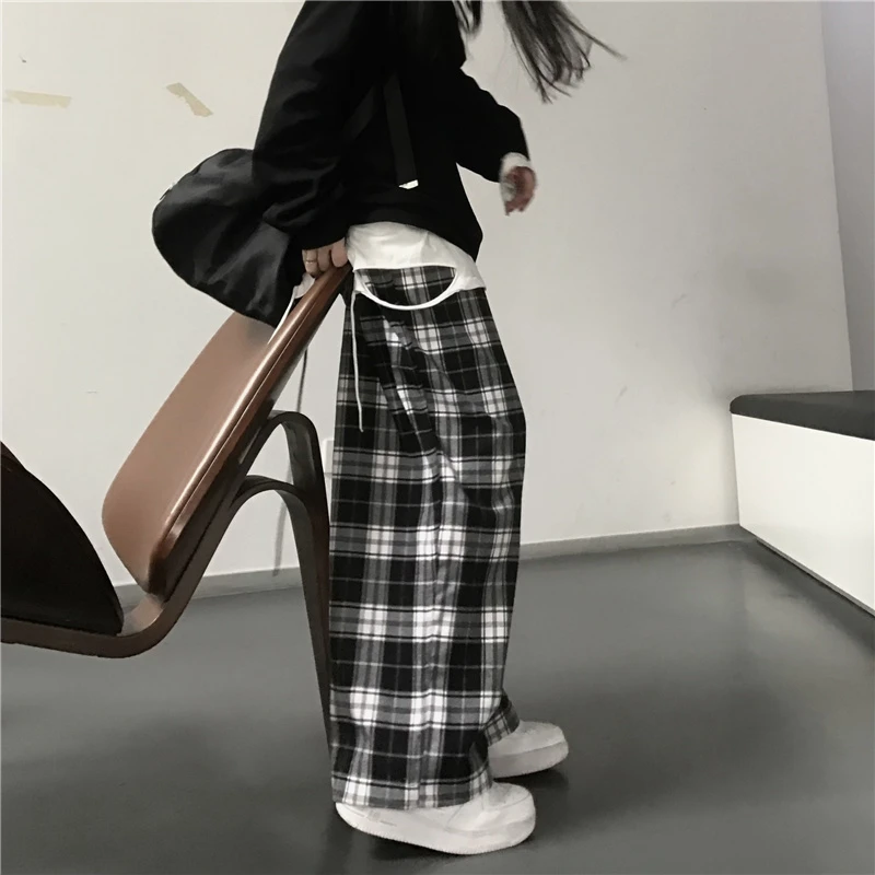 Harajuku Streetwear Plaid Wide-Leg Pants - 5