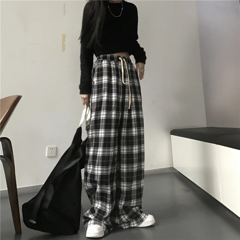 Harajuku Streetwear Plaid Wide-Leg Pants - 11