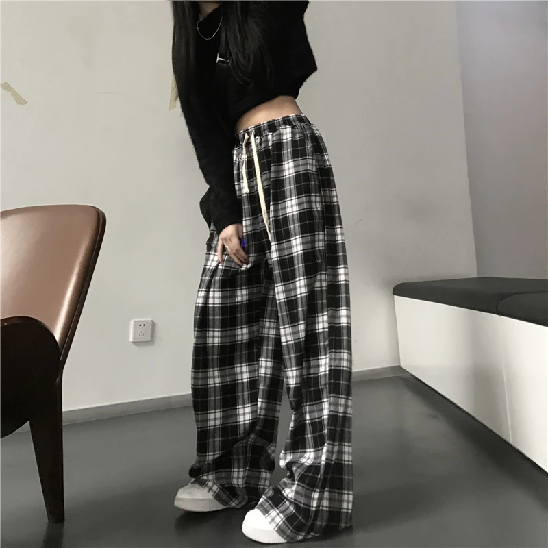 Harajuku Streetwear Plaid Wide-Leg Pants - 14