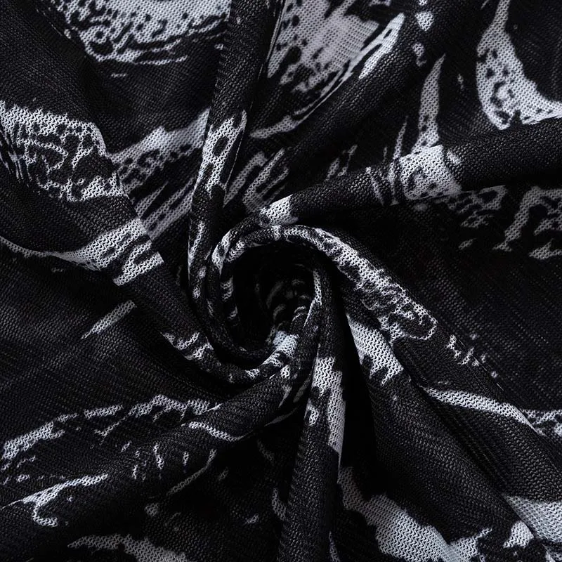 Gothic Punk Skeleton-Print Sheer Top - 13