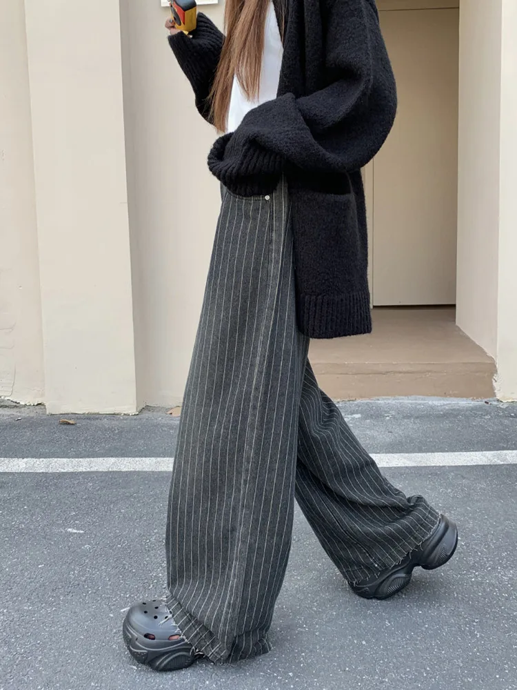 Grunge Streetwear Pinstripe Wide-Leg Pants