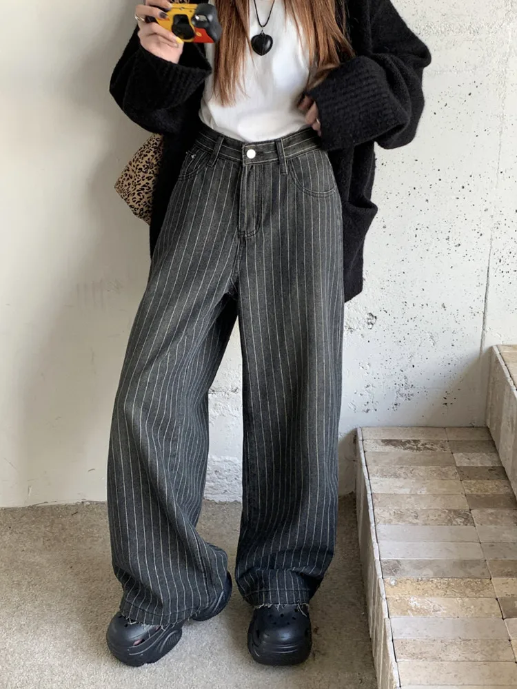 Grunge Streetwear Pinstripe Wide-Leg Pants