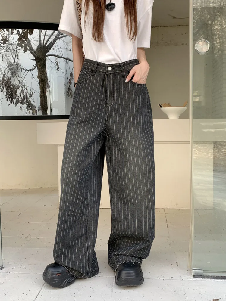 Grunge Streetwear Pinstripe Wide-Leg Pants