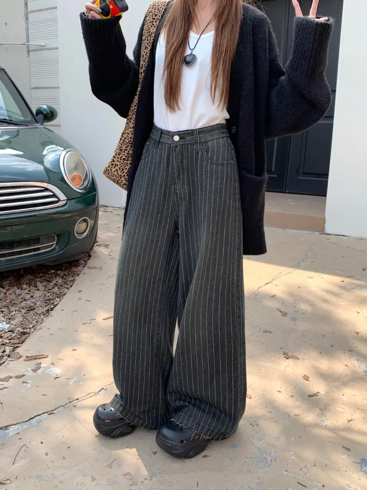 Grunge Streetwear Pinstripe Wide-Leg Pants