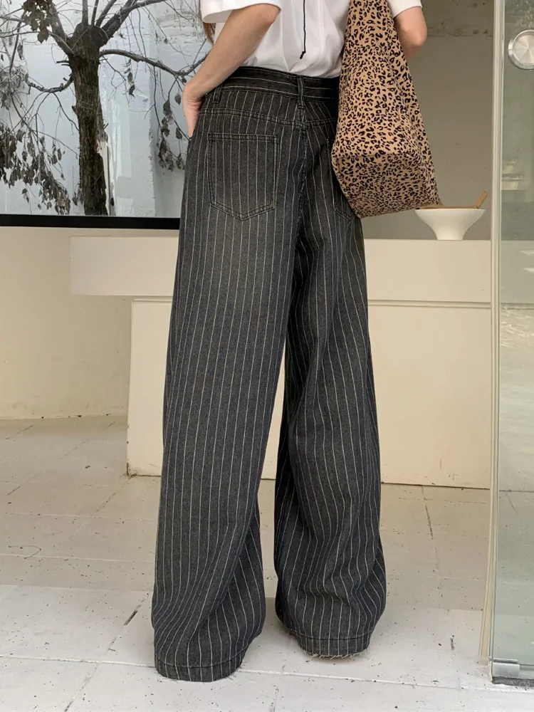 Grunge Streetwear Pinstripe Wide-Leg Pants