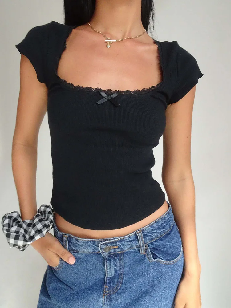 Cottagecore Lace-Trimmed Crop Top - 2