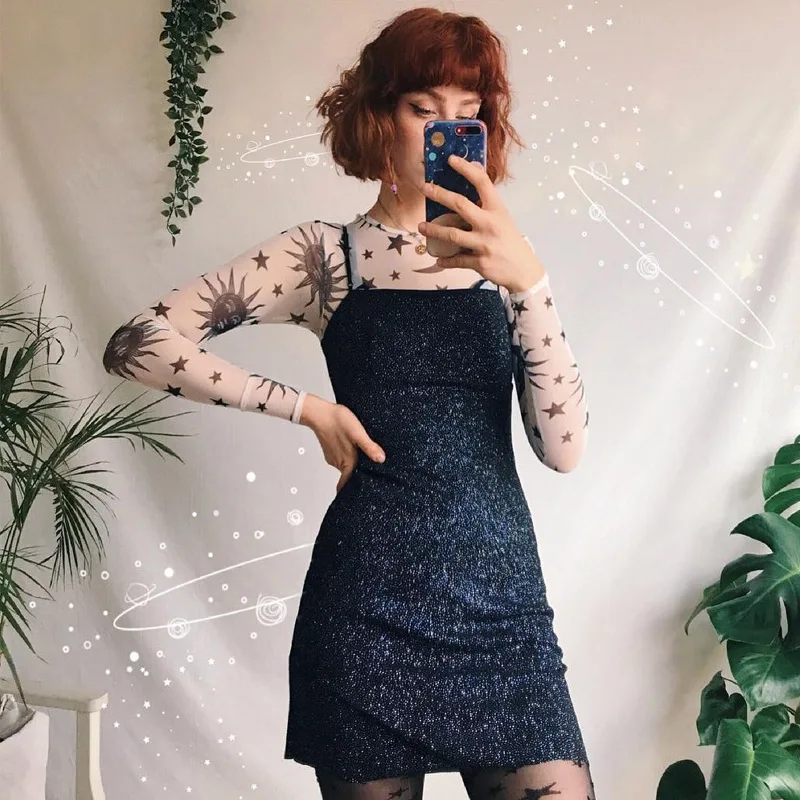 Gothic Punk Celestial Print Sheer Top - 5