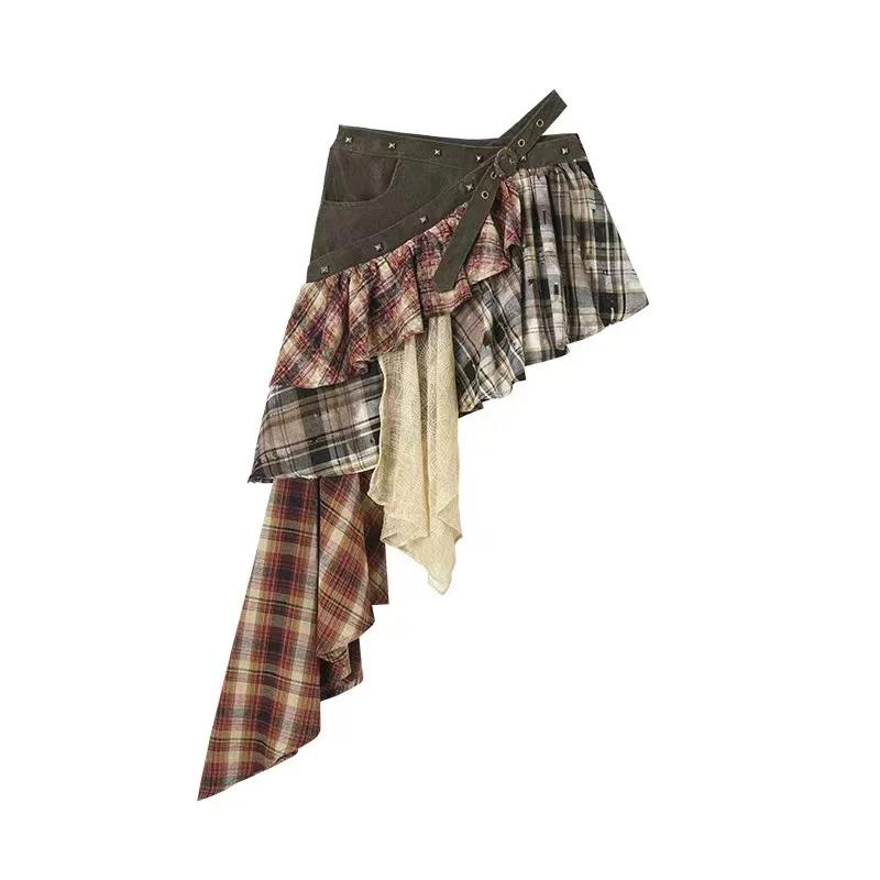 Grunge Streetwear Layered Plaid Skirt - 1 Grunge Streetwear Layered Plaid Skirt - 1