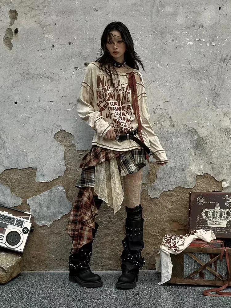 Grunge Streetwear Layered Plaid Skirt - 4 Grunge Streetwear Layered Plaid Skirt - 4