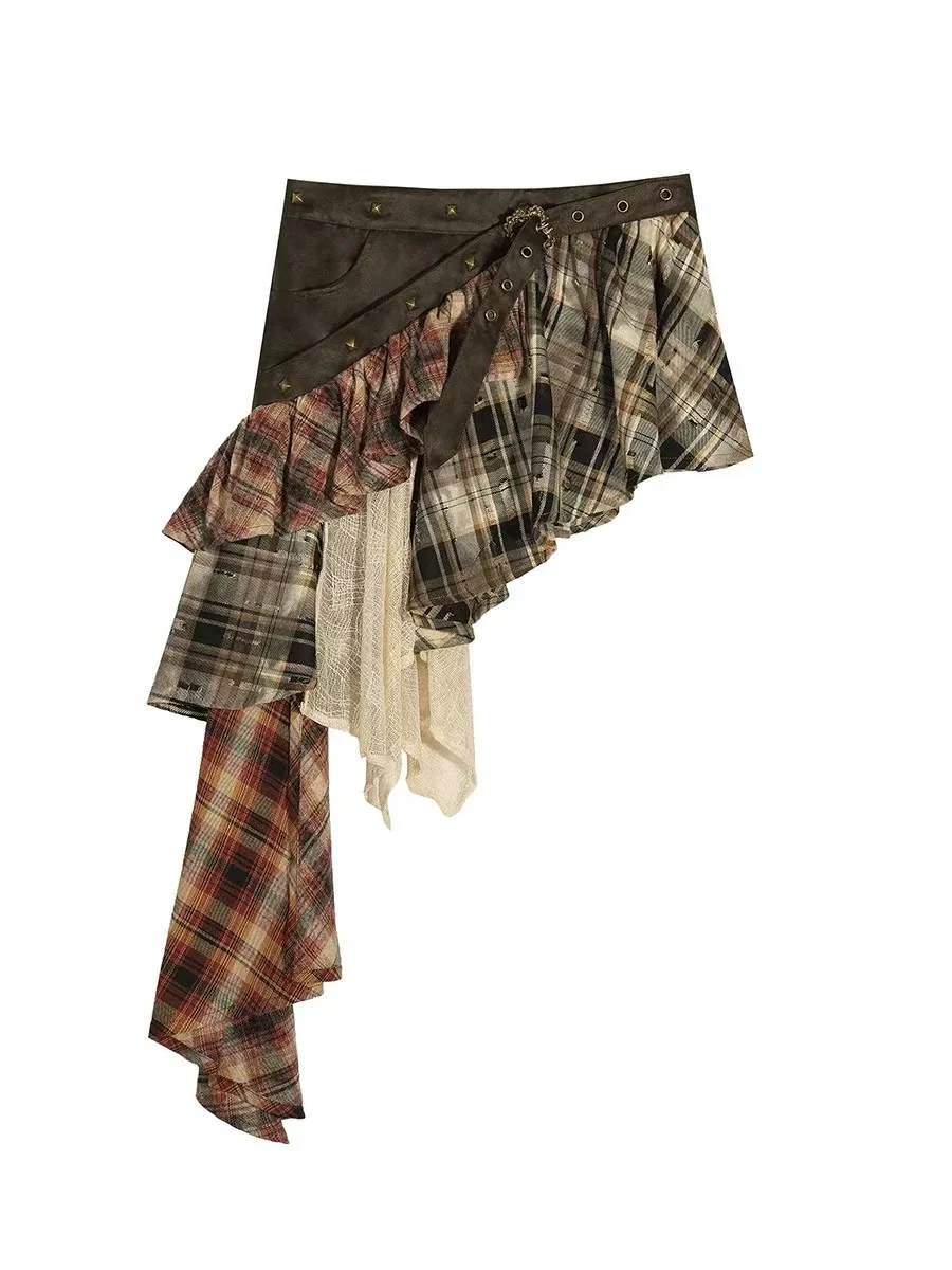 Steampunk Layered Plaid Skirt - 3