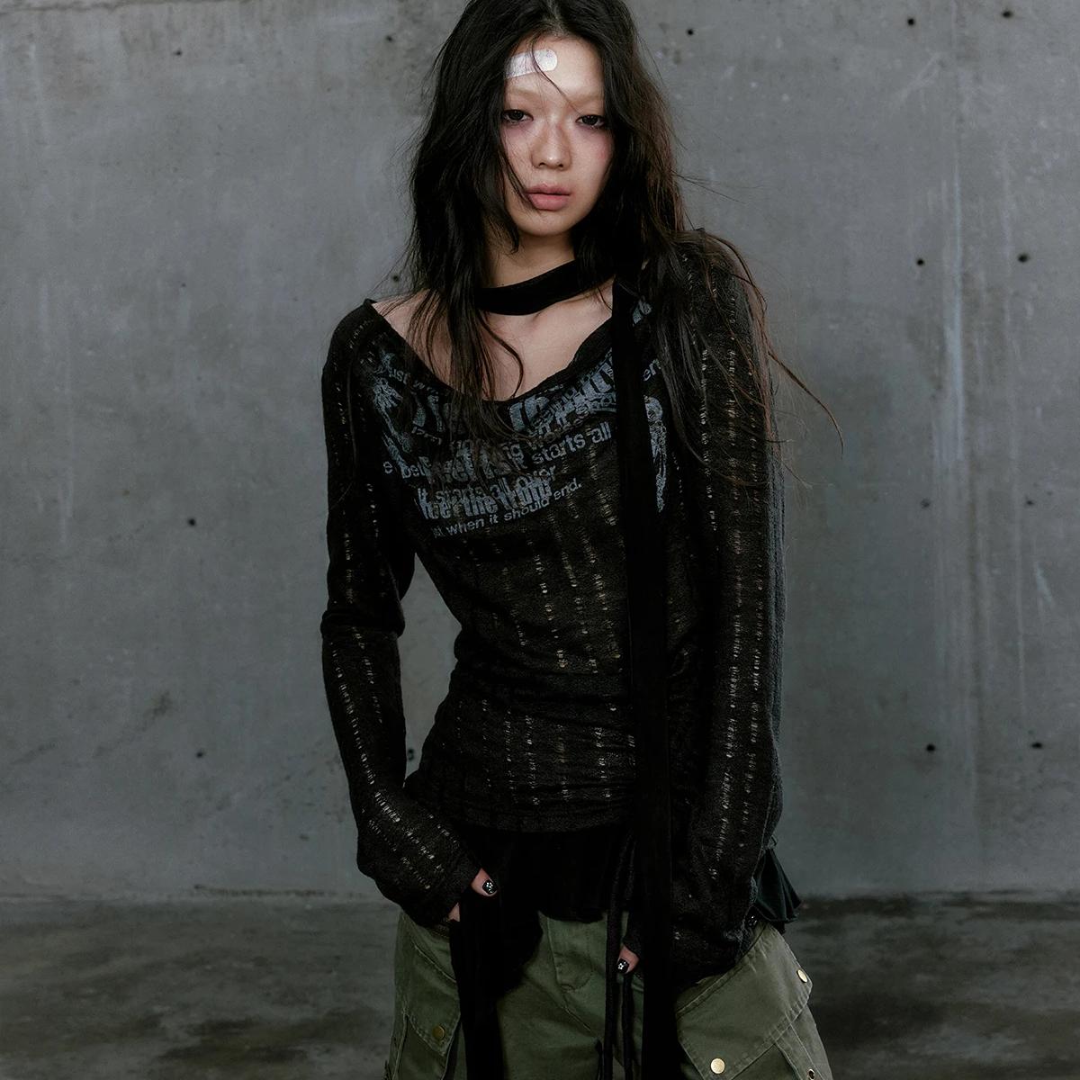 Gothic Punk Distressed Graphic Top - 19