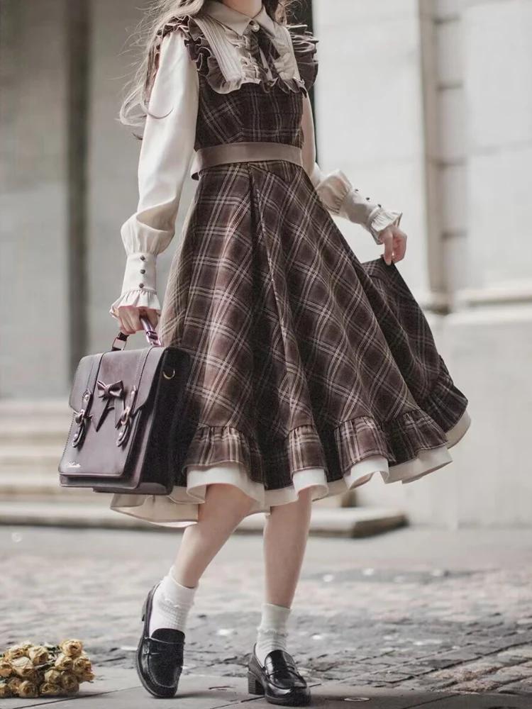 Dark Academia Plaid Ruffled Dress - 4