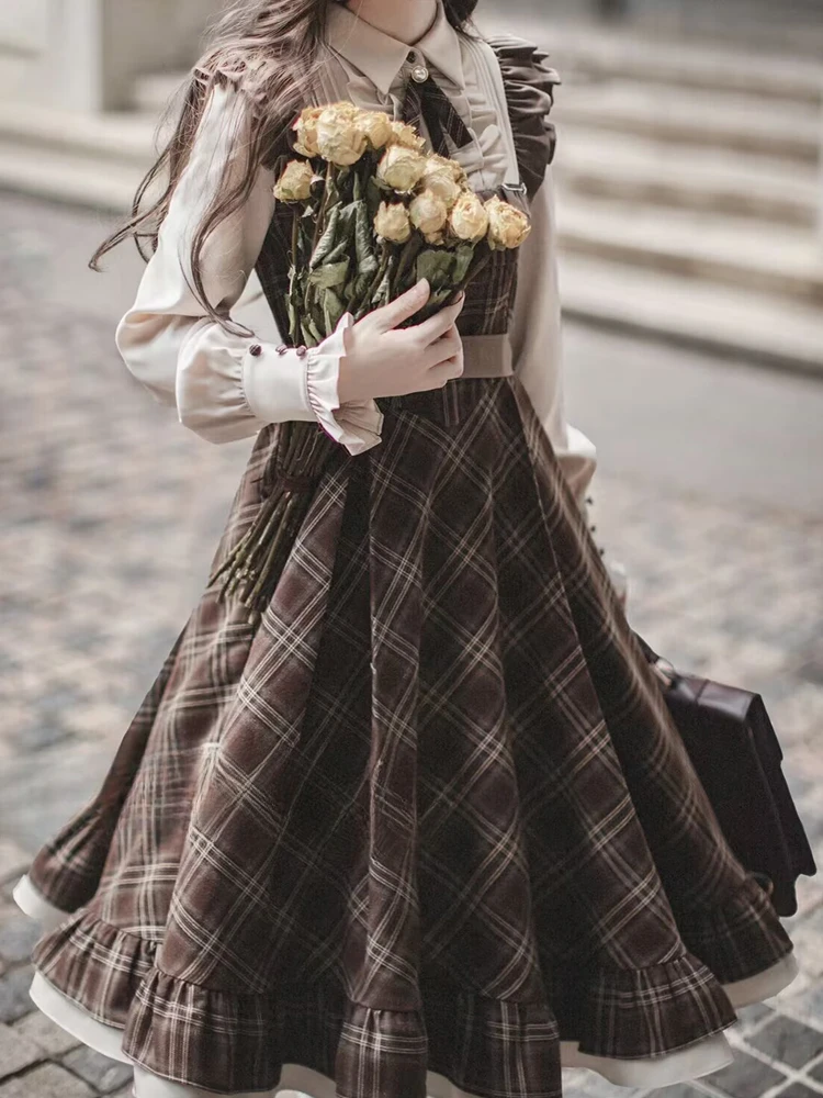 Dark Academia Plaid Ruffled Dress - 6