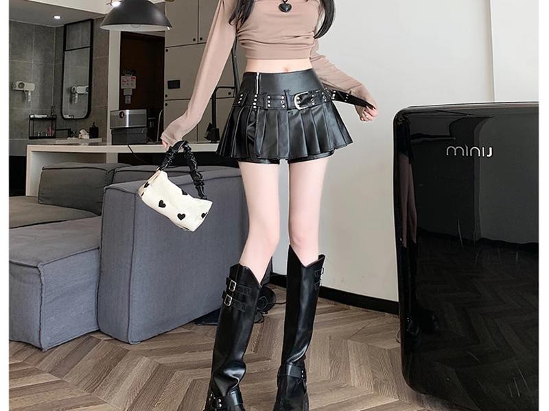 Gothic Punk Leather Mini Skirt - 3