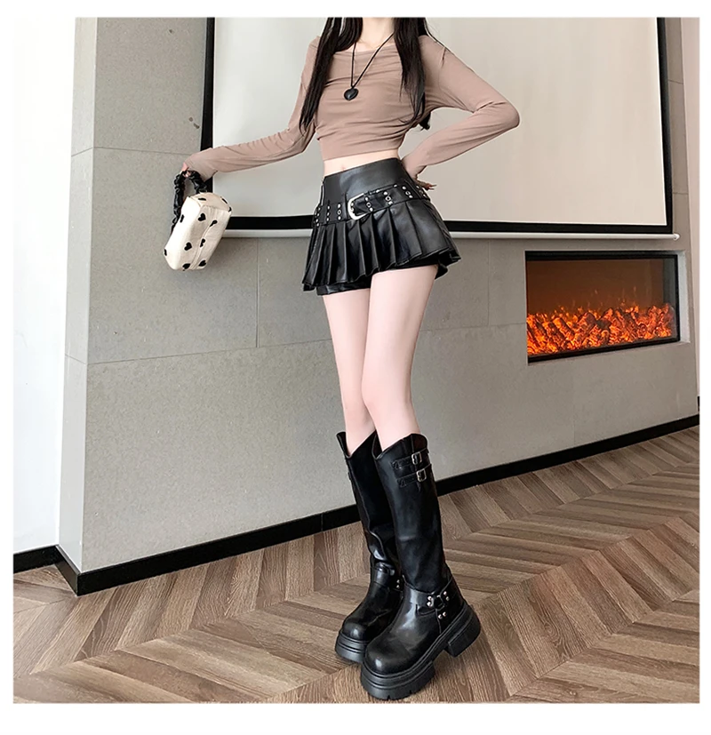 Gothic Punk Leather Mini Skirt - 2