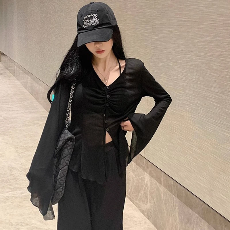 Dark Academia Ruffled Button-Up Blouse - 5