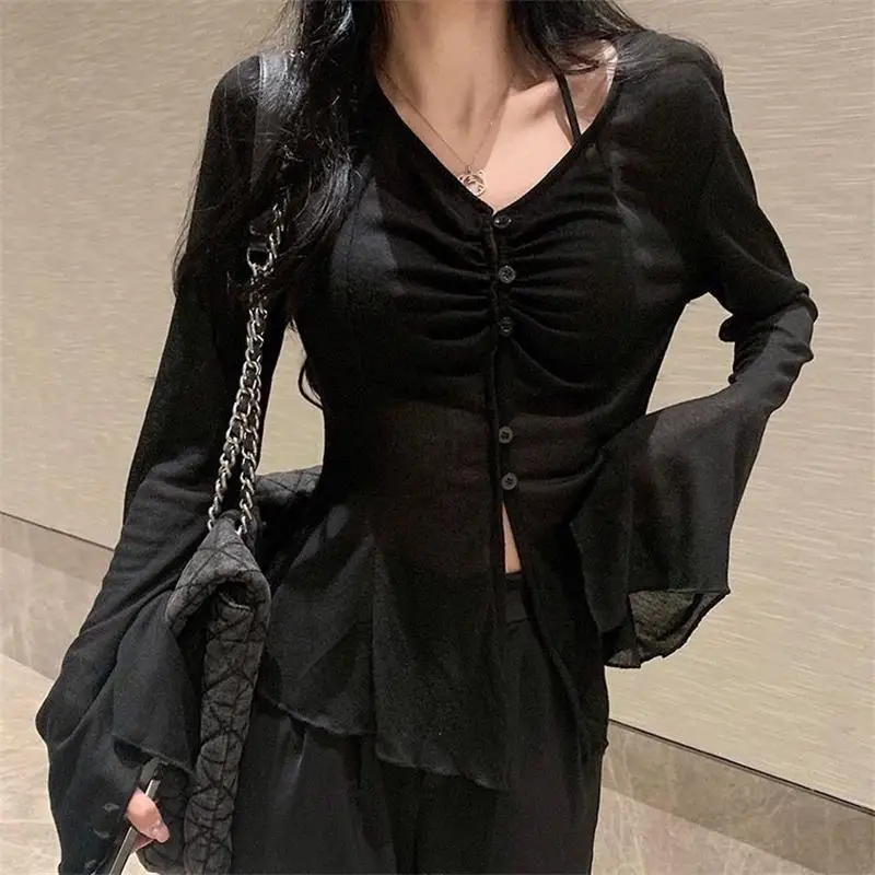 Dark Academia Ruffled Button-Up Blouse - 2