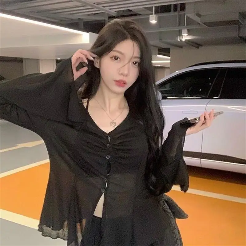 Dark Academia Ruffled Button-Up Blouse - 3