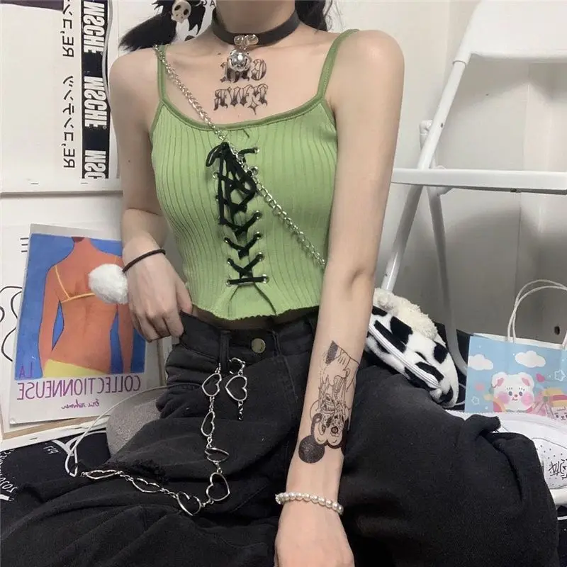 Y2K Kawaii Acubi Lace-Up Crop Top - 11