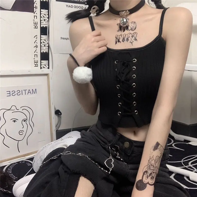 Y2K Kawaii Acubi Lace-Up Crop Top - 20