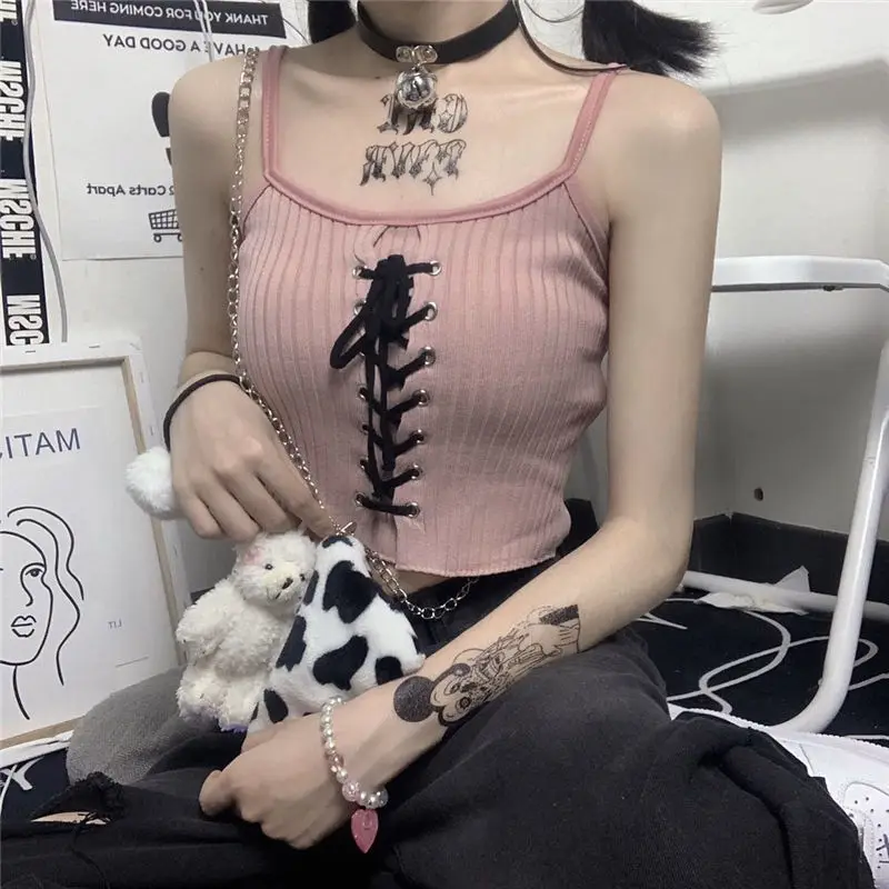 Y2K Kawaii Acubi Lace-Up Crop Top - 9