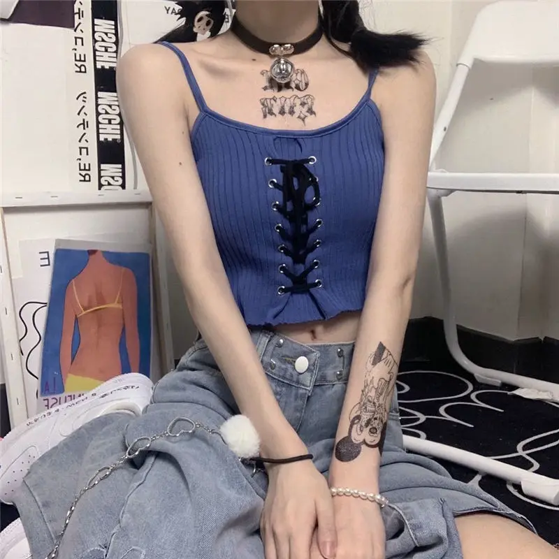 Y2K Kawaii Acubi Lace-Up Crop Top - 16
