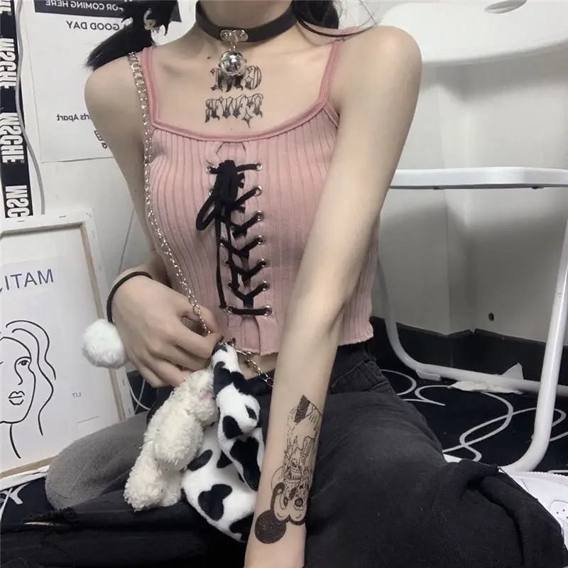 Y2K Kawaii Acubi Lace-Up Crop Top - 8