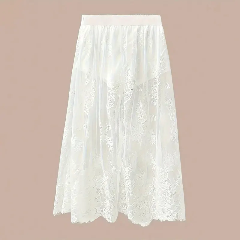 Gothic Punk Sheer Lace Maxi Skirt - 10