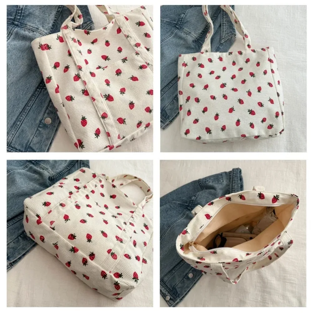 Kawaii Strawberry Print Tote Bag