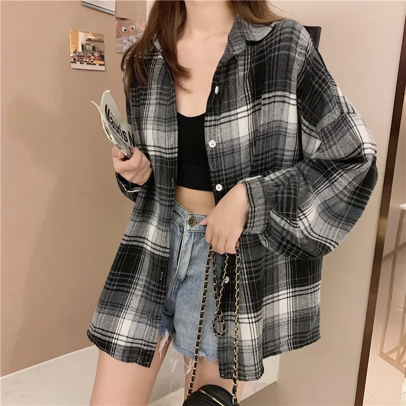 Egirl Oversized Plaid Shirt - 23