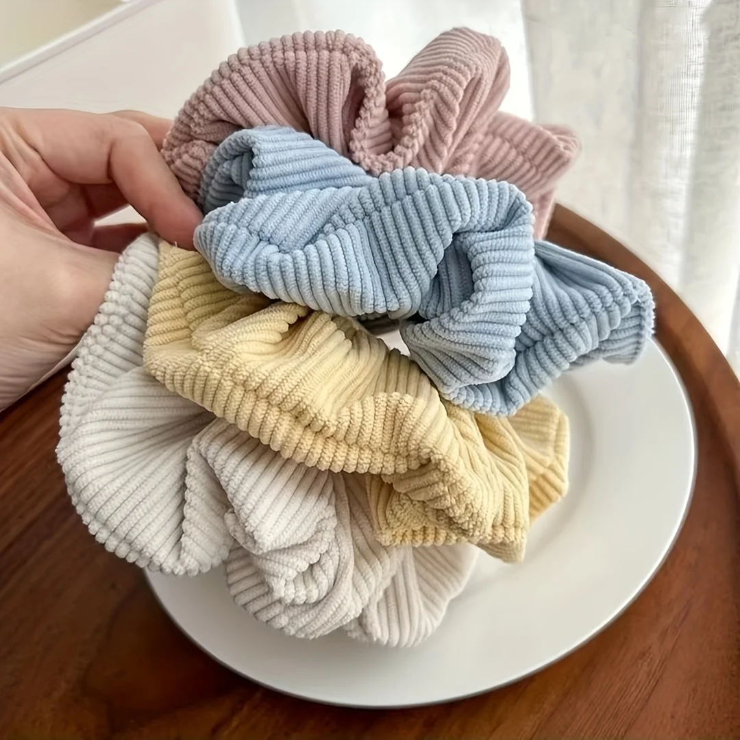 Soft Girl Pleated Ribbed Scrunchies Set - 4