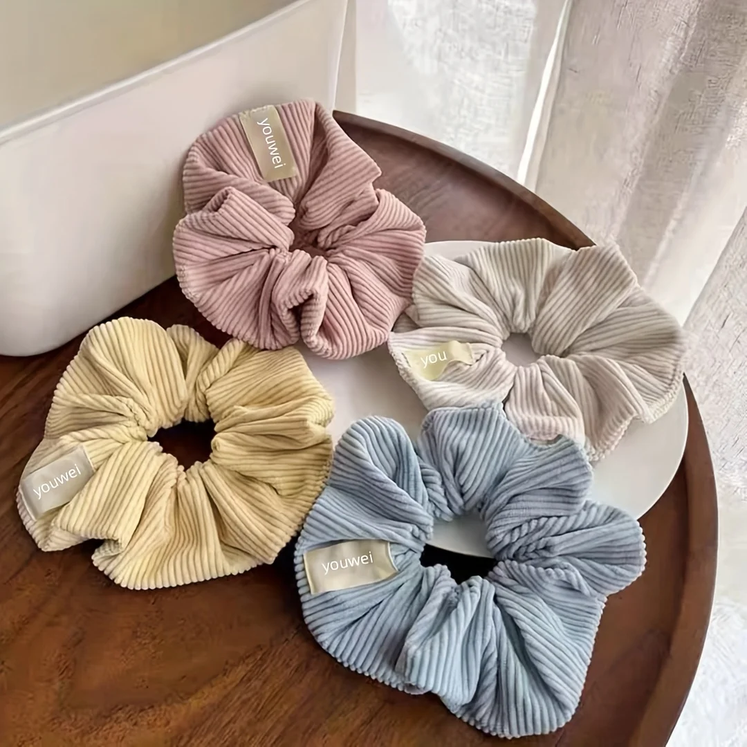 Soft Girl Pleated Ribbed Scrunchies Set - 1