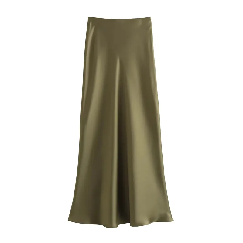 Minimalist Satin Midi Slip Skirt - 5