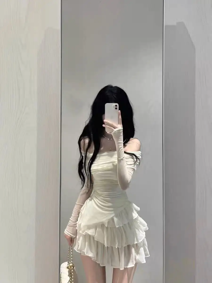 Dark Academia Sheer Ruched Top with Tiered Skirt - 3