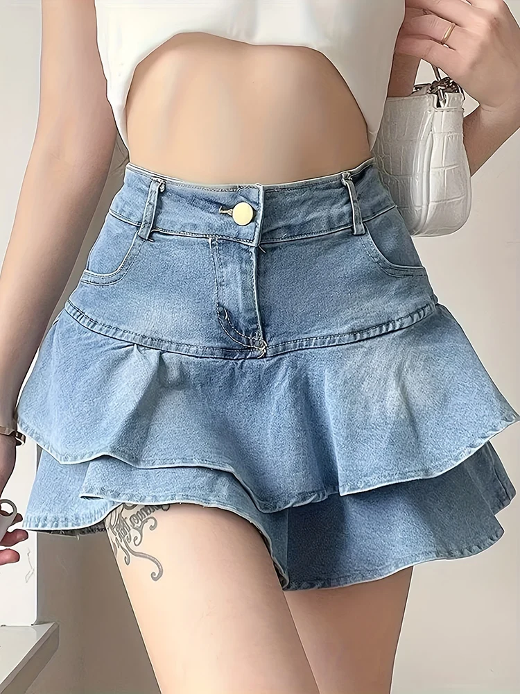 Soft Girl Tiered Denim Skirt - 2