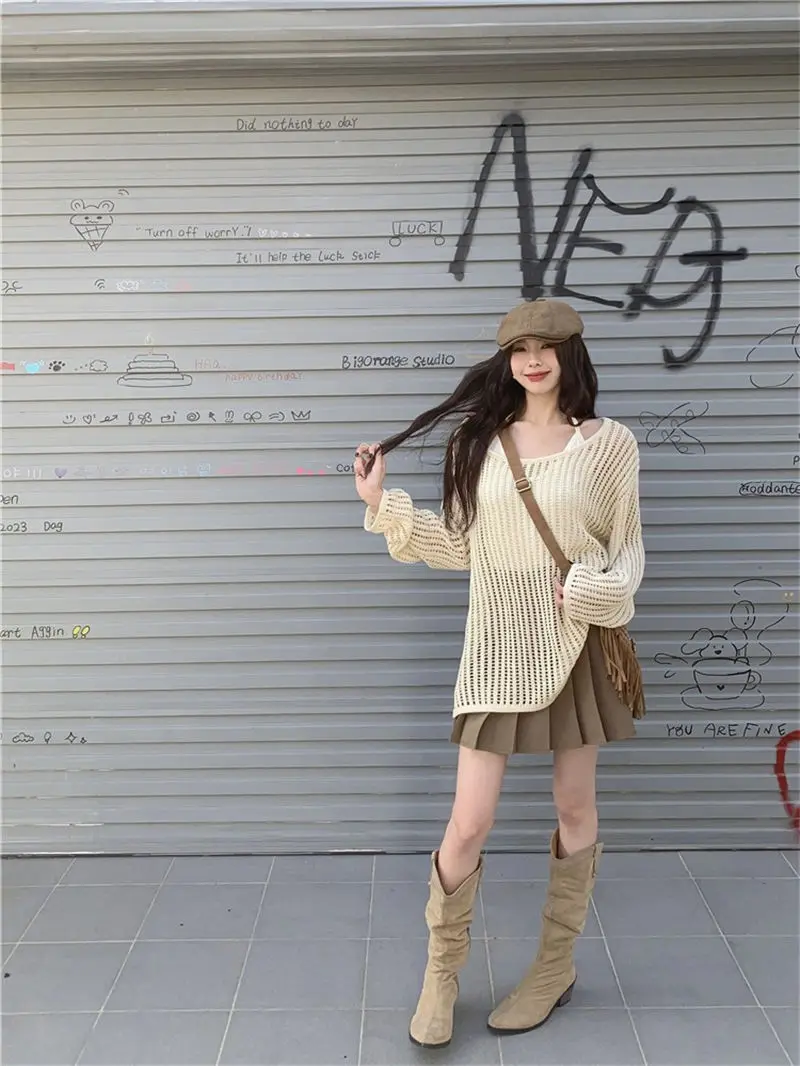 Cottagecore Open-Knit Oversized Sweater - 12