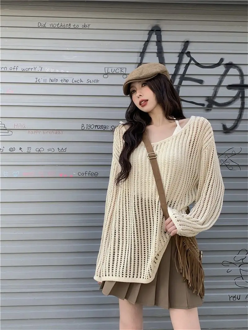 Cottagecore Open-Knit Oversized Sweater - 11