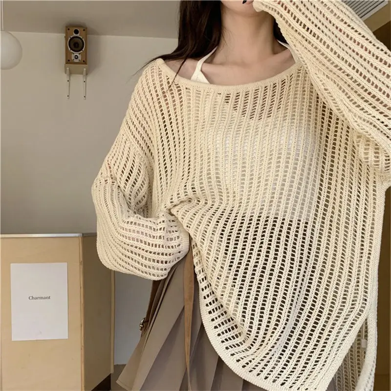 Cottagecore Open-Knit Oversized Sweater - 2