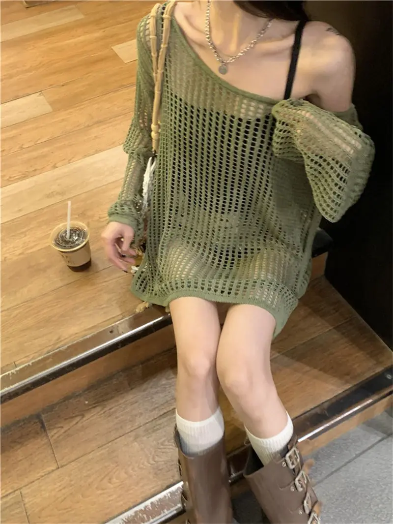 Cottagecore Open-Knit Oversized Sweater - 27
