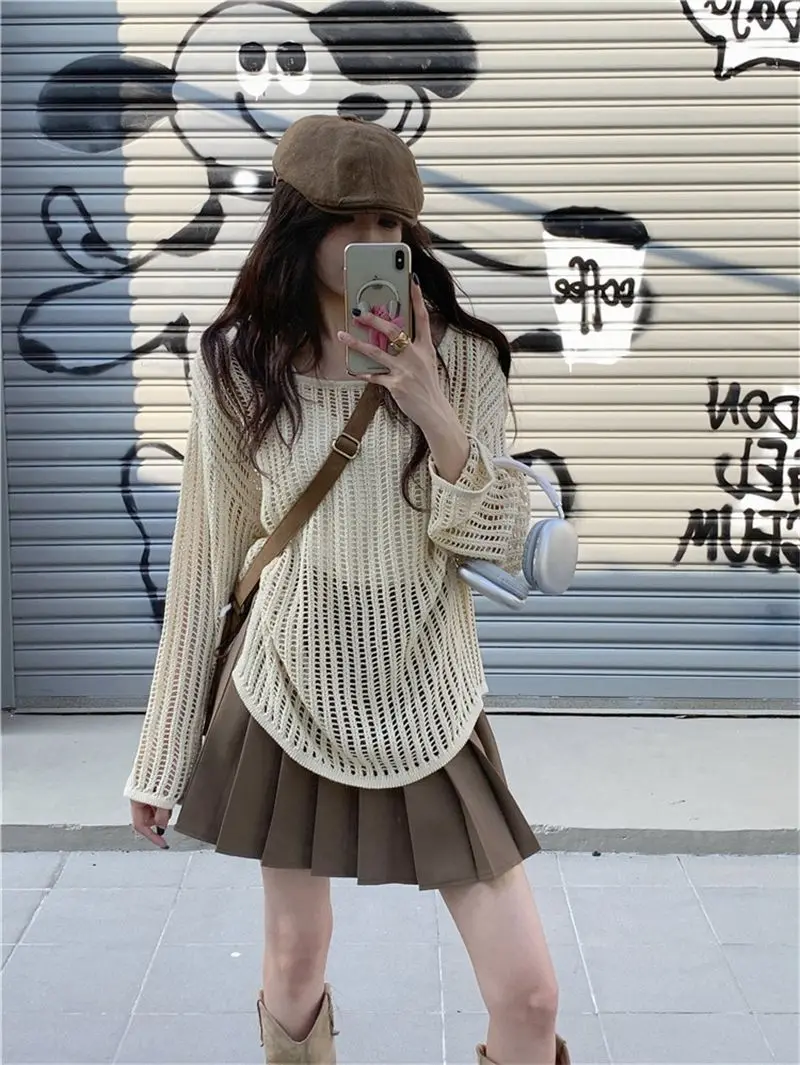 Cottagecore Open-Knit Oversized Sweater - 14