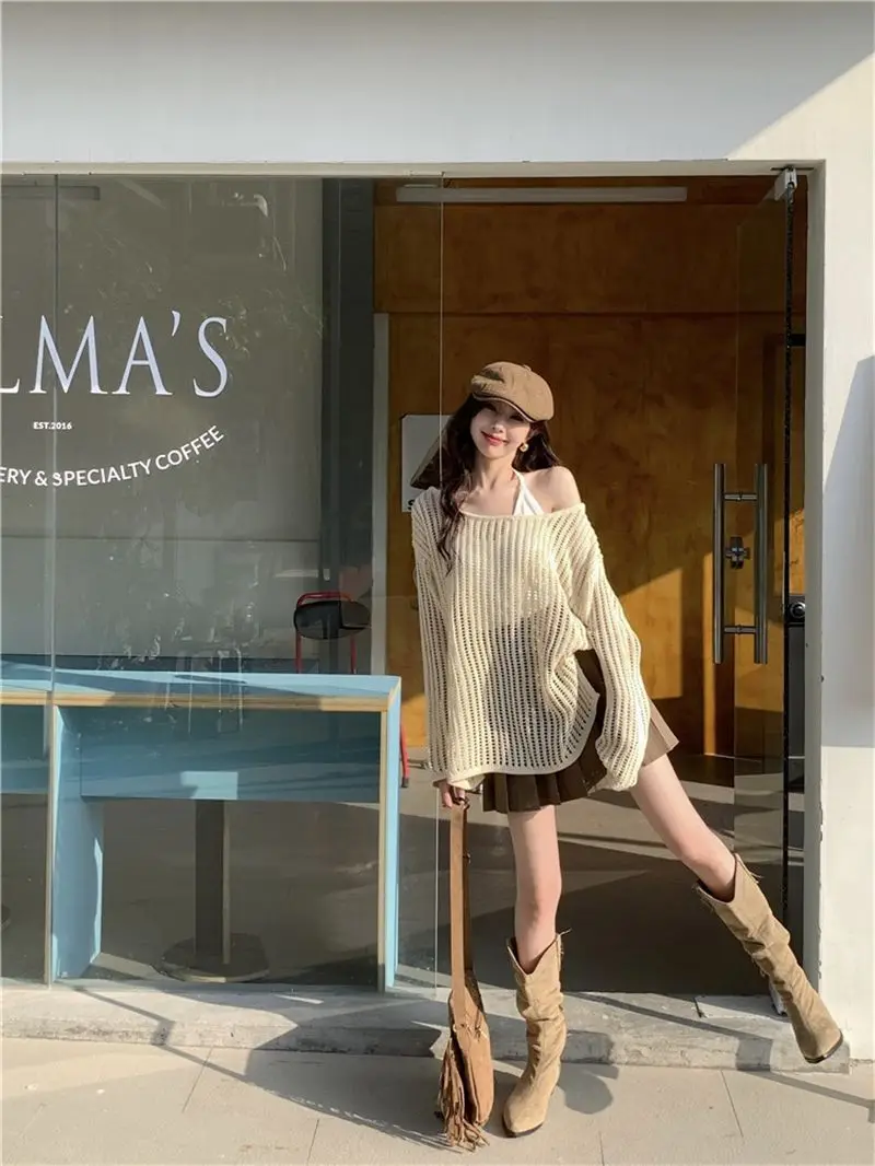 Cottagecore Open-Knit Oversized Sweater - 5