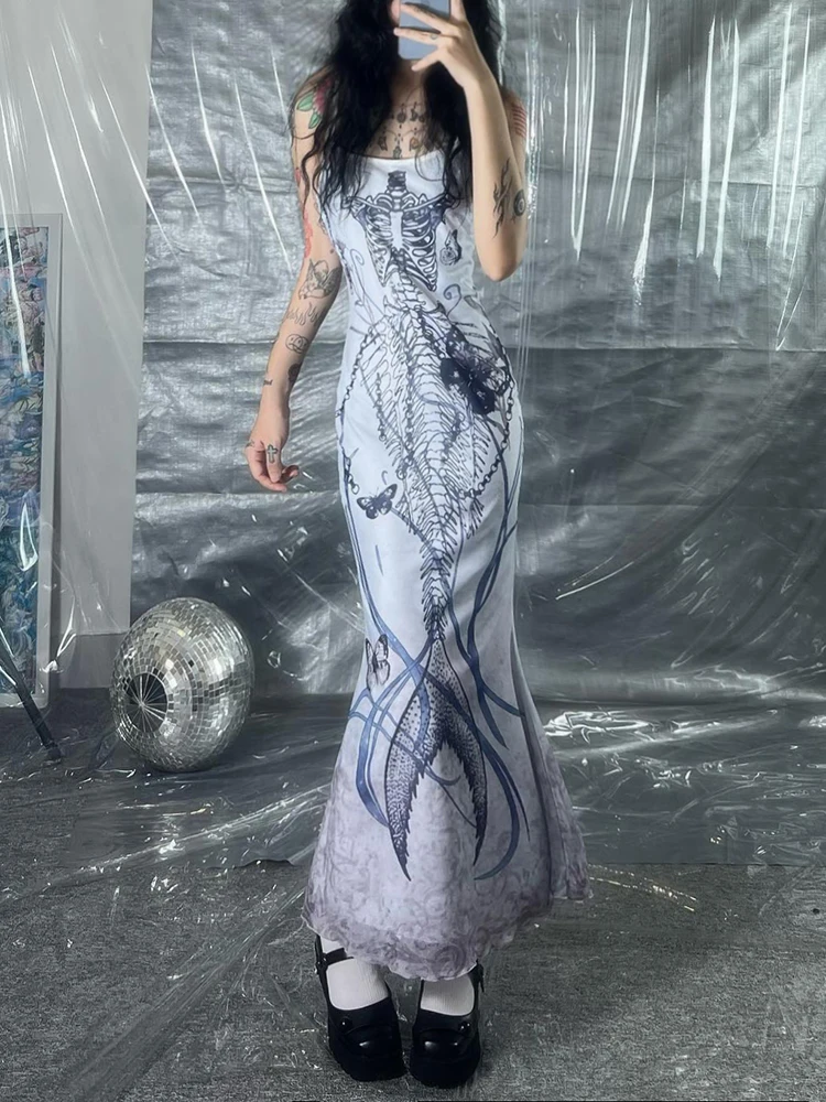 Mermaidcore Skeleton Print Maxi Dress - 2 Mermaidcore Skeleton Print Maxi Dress - 2