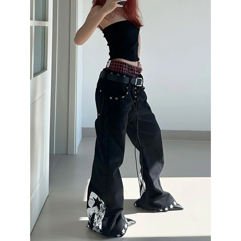 Y2K Punk Baggy Cargo Pants with Plaid Detailing - 4