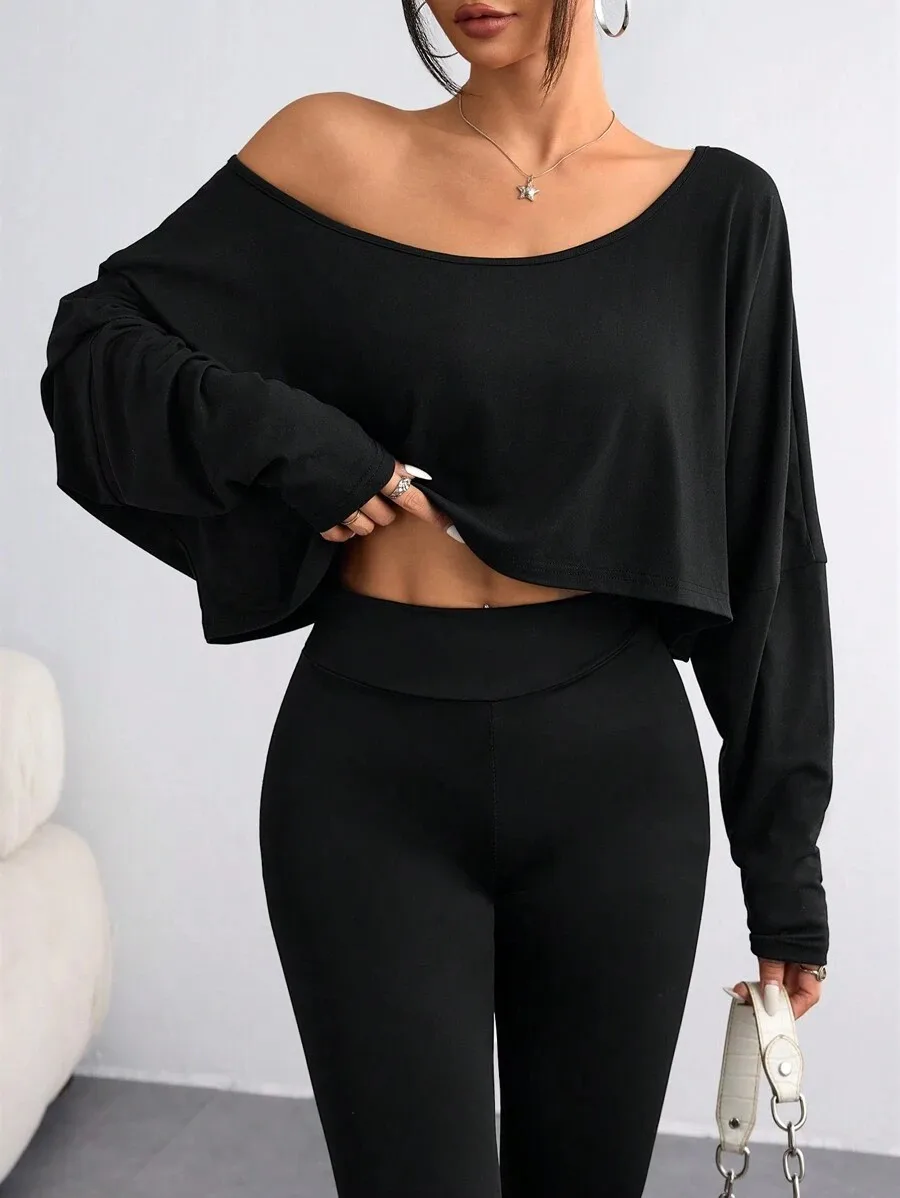Y2K Minimalist Oversized Off-Shoulder Cropped Sweatshirt - 5