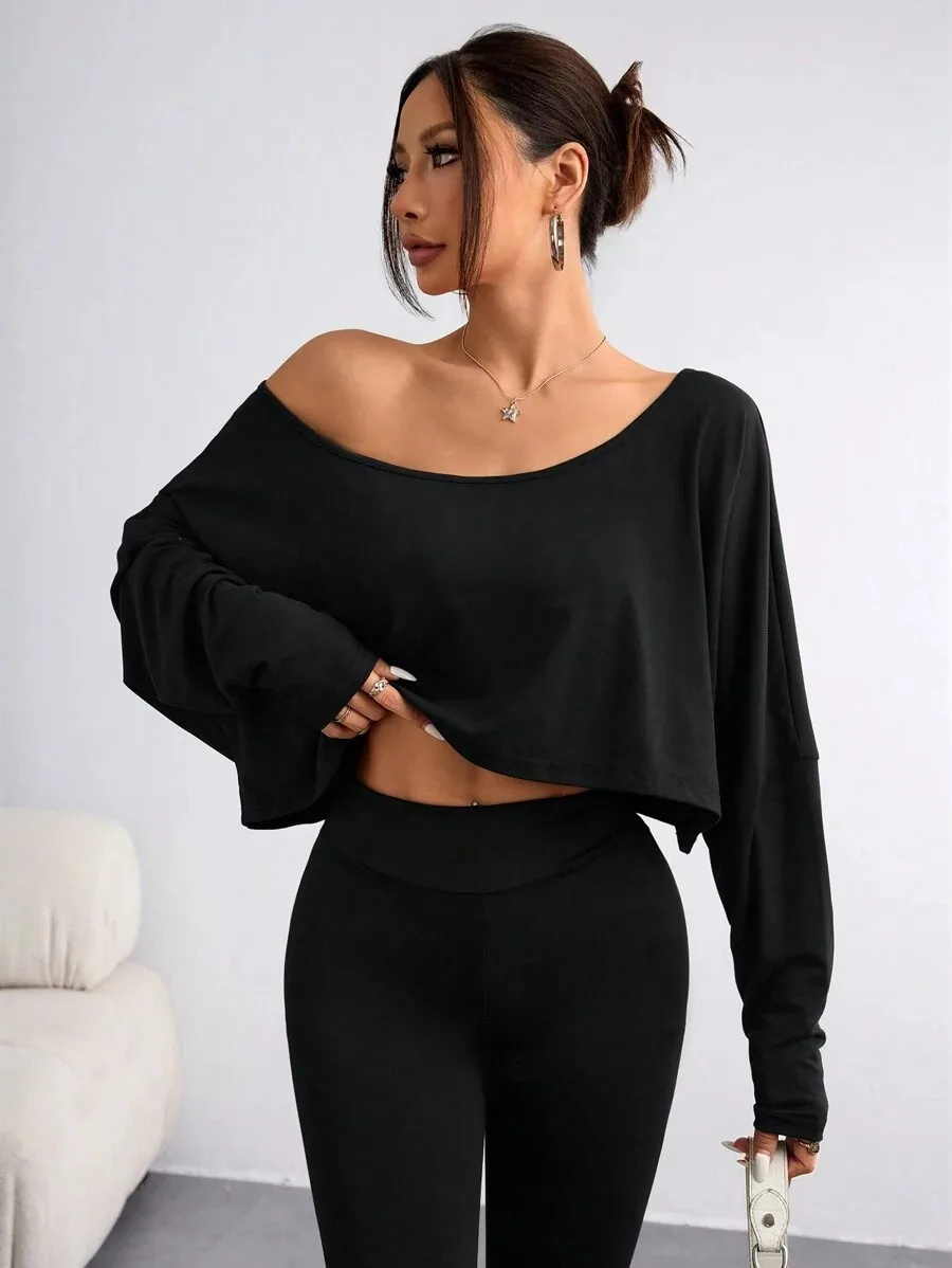 Y2K Minimalist Oversized Off-Shoulder Cropped Sweatshirt - 4